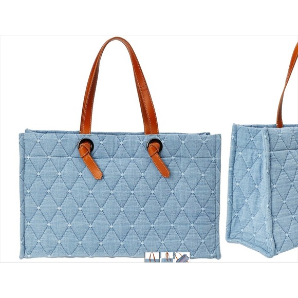 J. McLaughlin Handbags - J Mclaughlin Nessa Handbag‎ One Size NWT $248 Blue Quilted Tote Cotton Purse